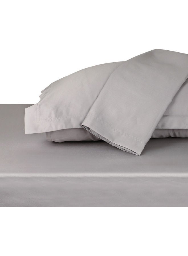 Trident - 3-Piece 500 Thread Count 100% Cotton rich Solid Luxury King Bedsheet Set includes 1xFitted Sheet 201x183x41cm 2xPillow Cover Cotton Silver 201x183x41cm - Image 1