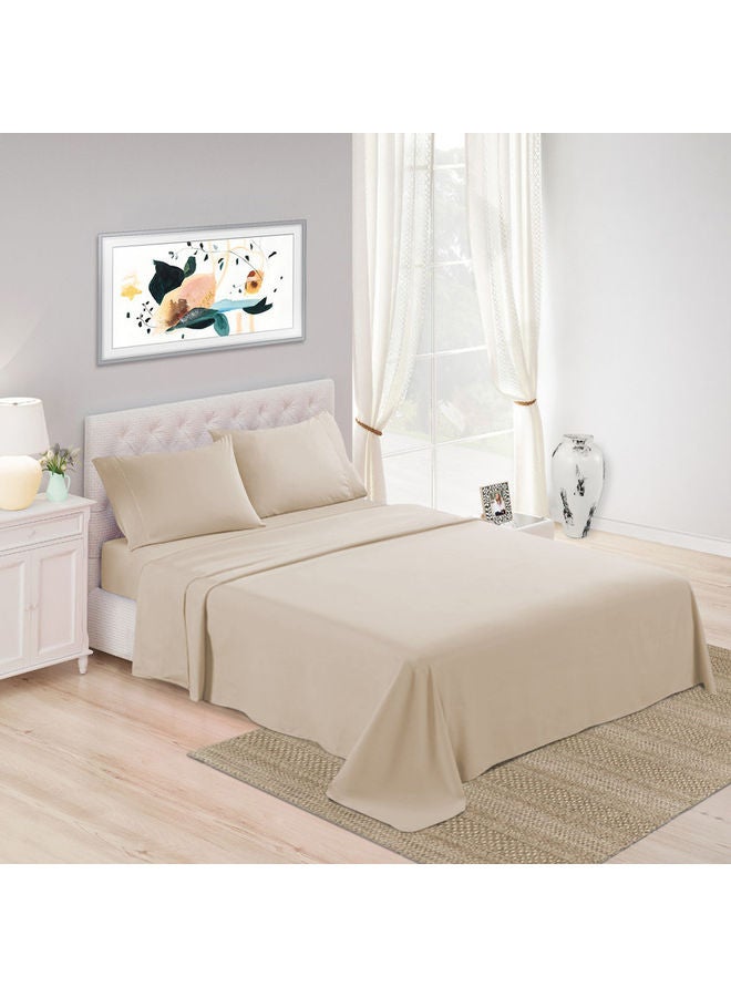 ترايدنت 3-Piece 500 Thread Count 100% Cotton rich Solid Luxury Queen Bedsheet Set includes 1xFitted Sheet 59x79+16 inch 2xPillow Cover Cotton Beige Queen - Image 1