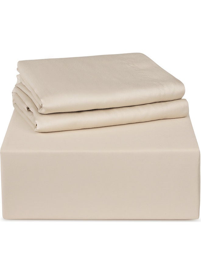 ترايدنت 3-Piece 500 Thread Count 100% Cotton rich Solid Luxury Queen Bedsheet Set includes 1xFitted Sheet 59x79+16 inch 2xPillow Cover Cotton Beige Queen - Image 2