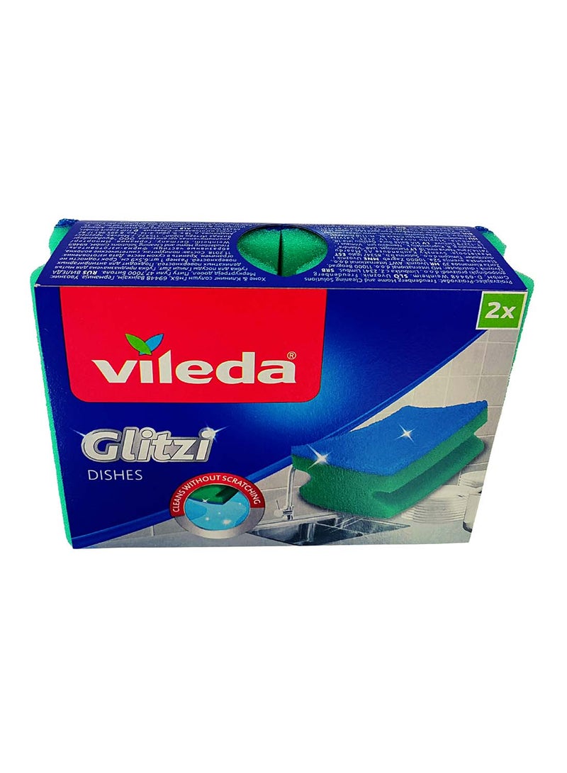 Vileda 2-Piece Glitzi High Foam Dishwashing Scourer Set Blue