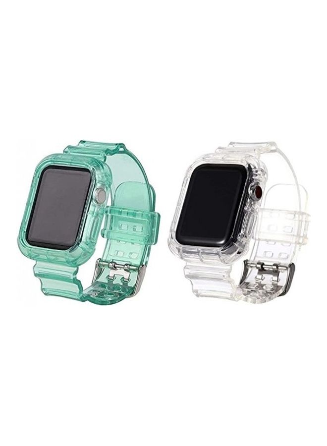 MARGOUN 2-Piece Replacement Band For Apple Watch 42/44mm Green/Clear