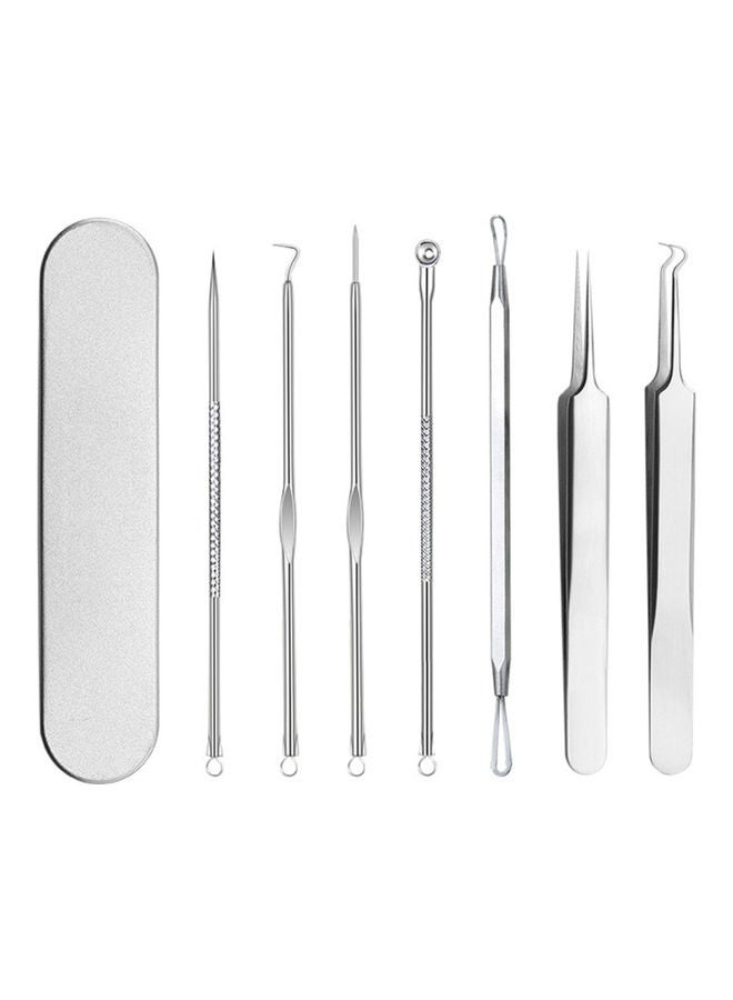 طقم أدوات إزالة حب الشباب من الستانلس ستيل مكون من 7 قطع فضي - Image 1
