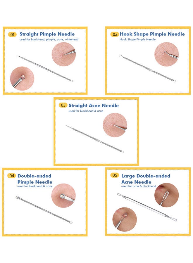 طقم أدوات إزالة حب الشباب من الستانلس ستيل مكون من 7 قطع فضي - Image 2