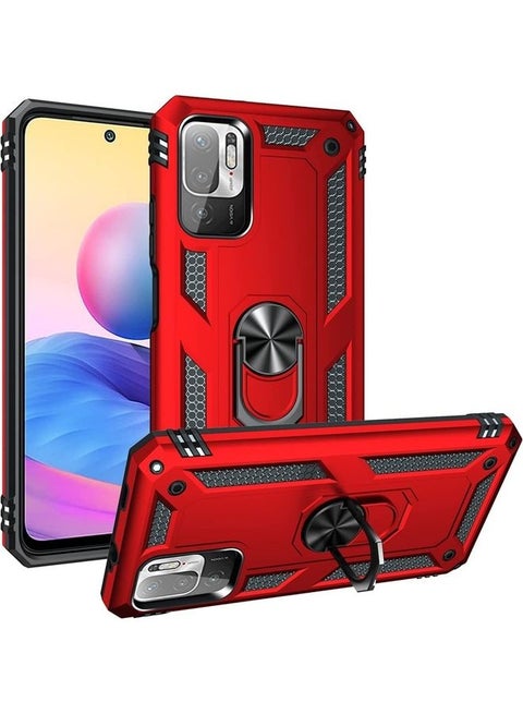 Protective Case Cover with Rotating Metal Magnetic Ring Kickstand for Redmi Note 10 5G Red