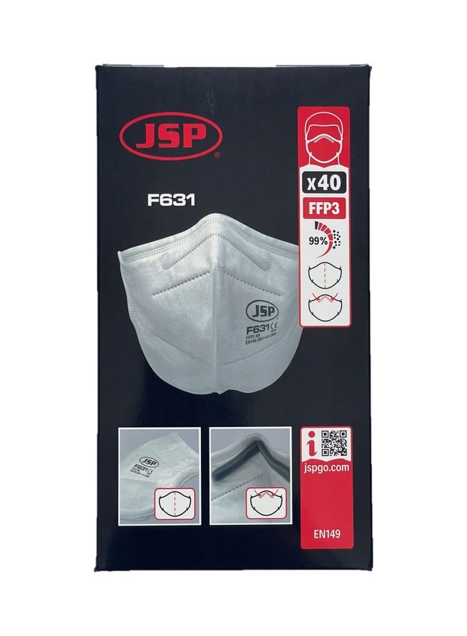 JSP Box of 40 Disposable Vertical Fold Flat Masks Grade FFP3 - Image 1