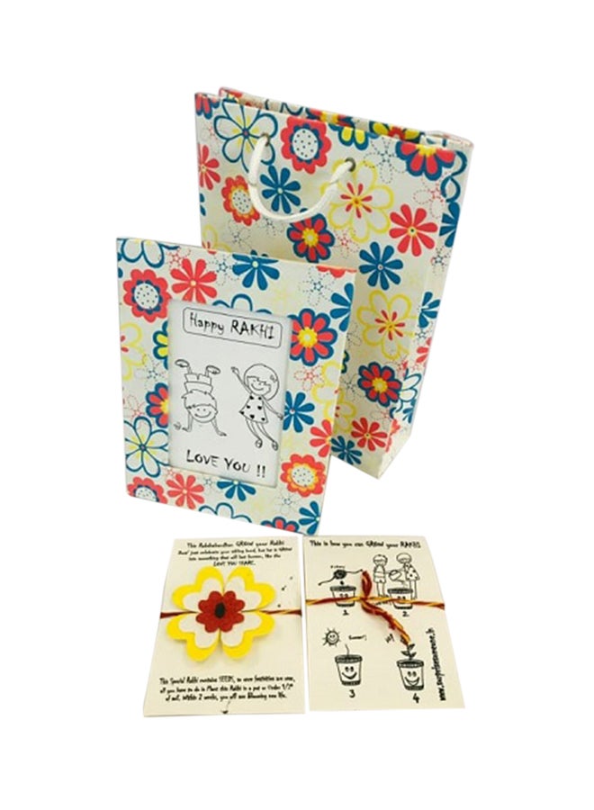 Plantable Eco Friendly Organic Seeded Rakhi With Floral Print Photo Frame And Roli, Chawal  - Image 1
