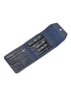 12-Piece Portable Nail Clipper Set with Ear Scoop, File Trimmer Eyebrow Scissor Dead Skin Removal Tool Set Black/Blue