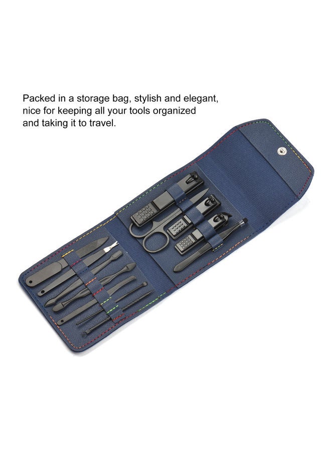 Generic 12-Piece Portable Nail Clipper Set with Ear Scoop, File Trimmer Eyebrow Scissor Dead Skin Removal Tool Set Black/Blue  - Image 2