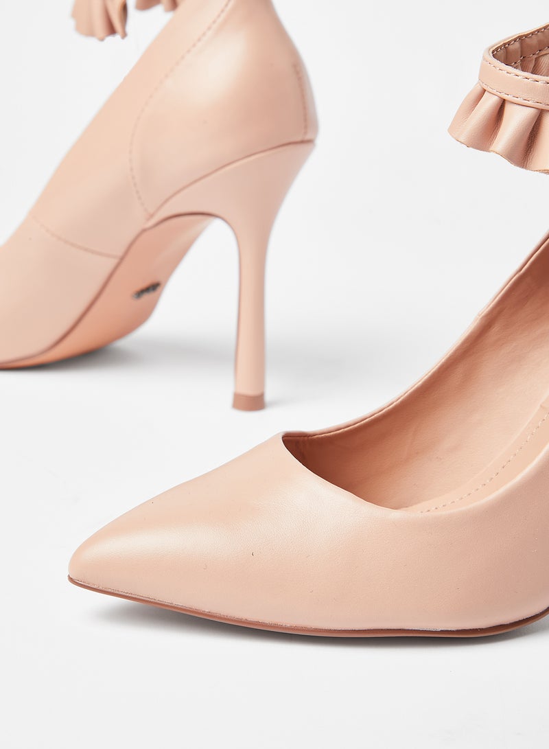 ONLY Ruffle Detail Pointed Pumps Nude  - Image 4