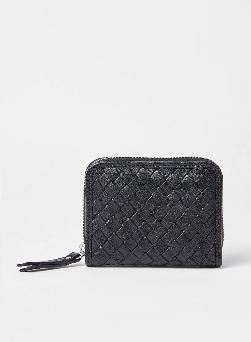 PIECES Braided Leather Wallet Black - Image 1