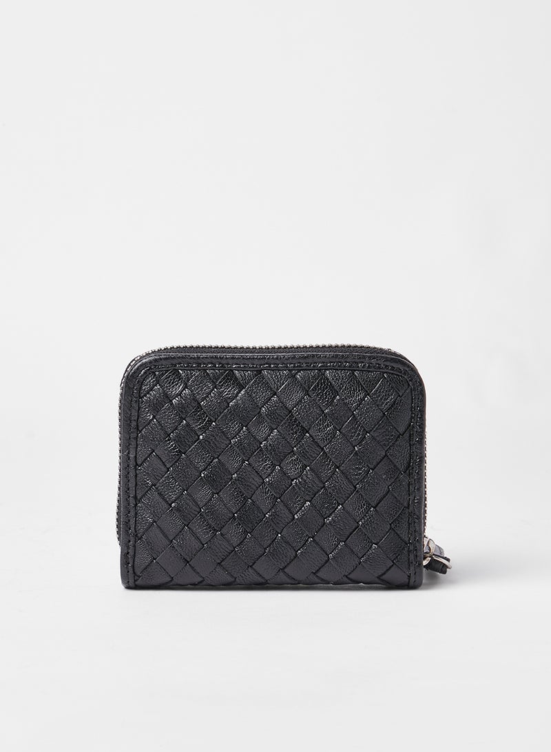 PIECES Braided Leather Wallet Black - Image 2
