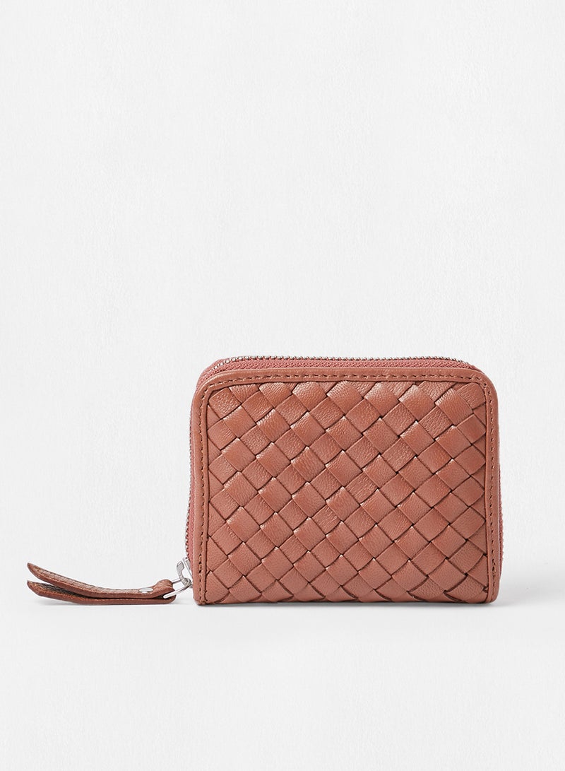 PIECES Braided Leather Wallet Brown - Image 1