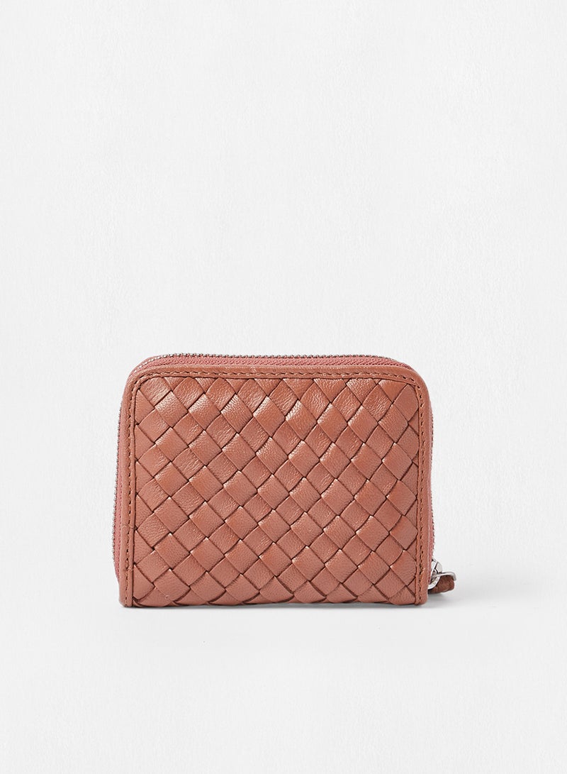 PIECES Braided Leather Wallet Brown - Image 2