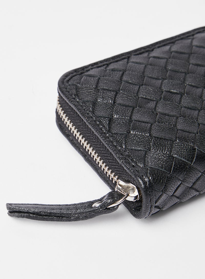 PIECES Braided Leather Wallet Black - Image 3