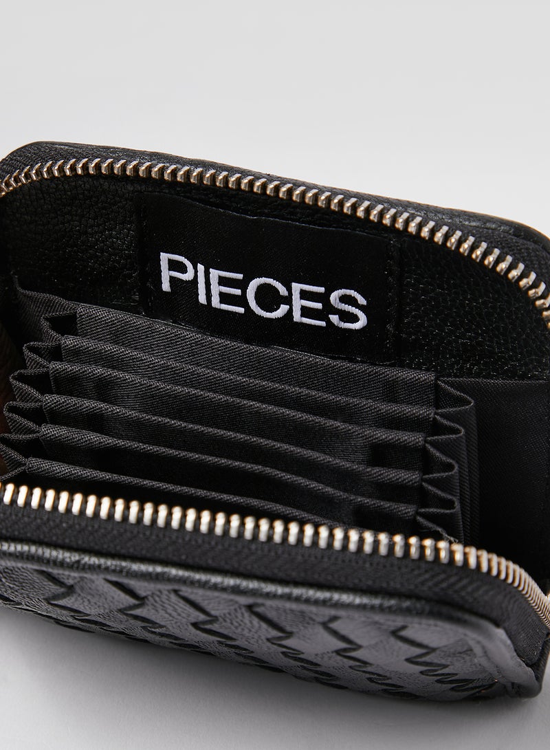 PIECES Braided Leather Wallet Black - Image 4
