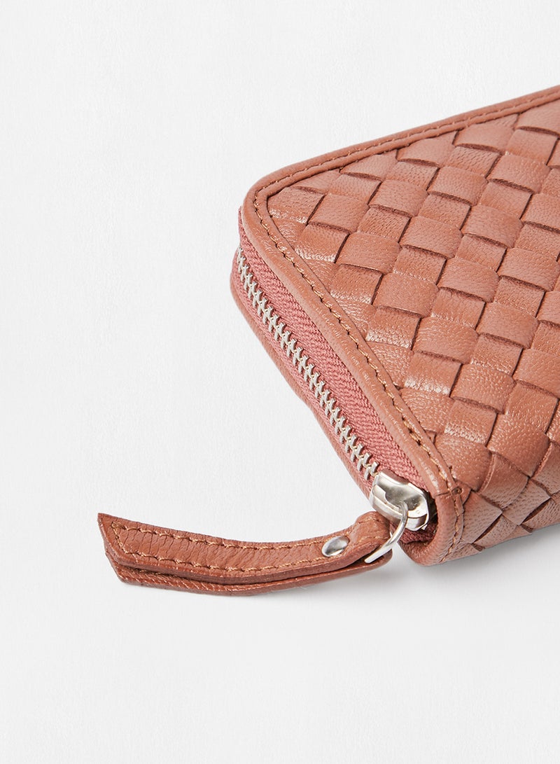 PIECES Braided Leather Wallet Brown - Image 3