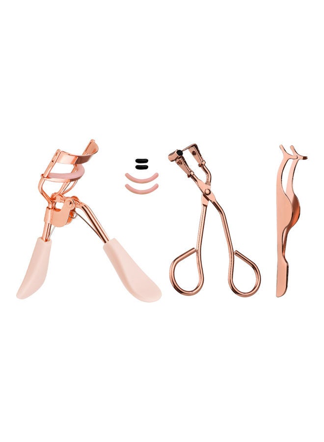 Generic 3-Piece Mini Eyelash Curler Kit with Silicone Replacement Pad Rose Gold/Pink - Image 1