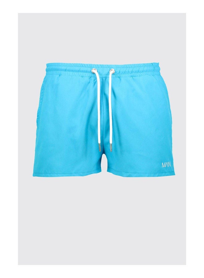 Mid-Rise Plain Basic Casual Shorts Blue