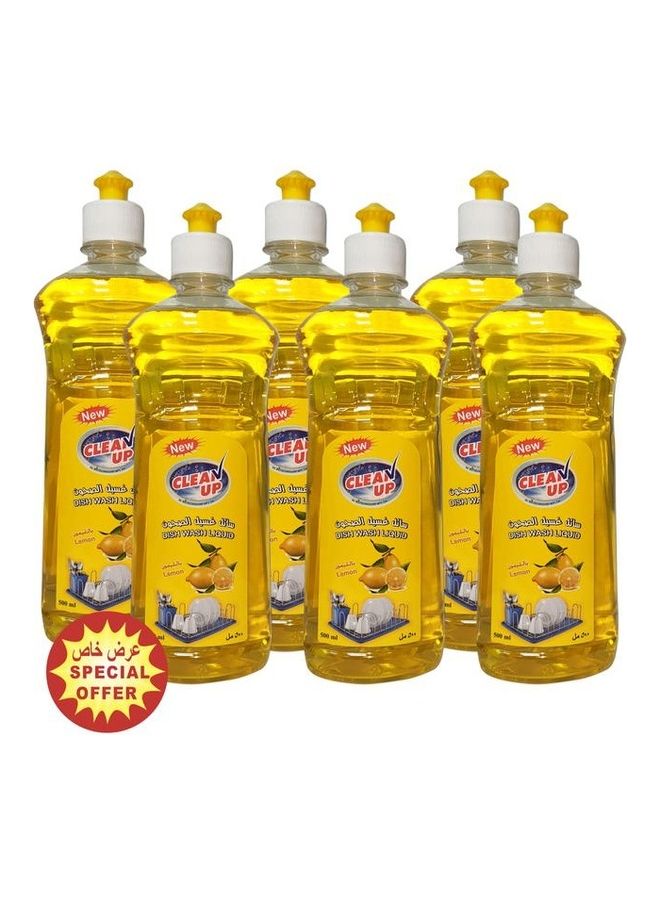 CLEAN UP Pack of 6 Lemon Dishwash Yellow 6 x 500ml - Image 1