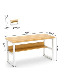 VORDERN Computer Desk With Bookshelf Light Walnut/White 140x60x75cm  - Image 2
