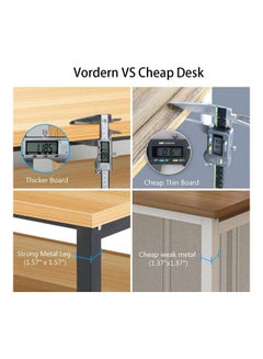 VORDERN Computer Desk With Bookshelf Light Walnut/White 140x60x75cm  - Image 3