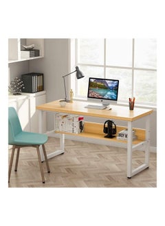 VORDERN Computer Desk With Bookshelf Light Walnut/White 140x60x75cm  - Image 5