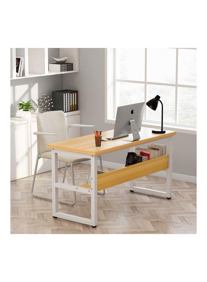 VORDERN - Computer Desk With Bookshelf Light Walnut/White 140x60x75cm - Image 1