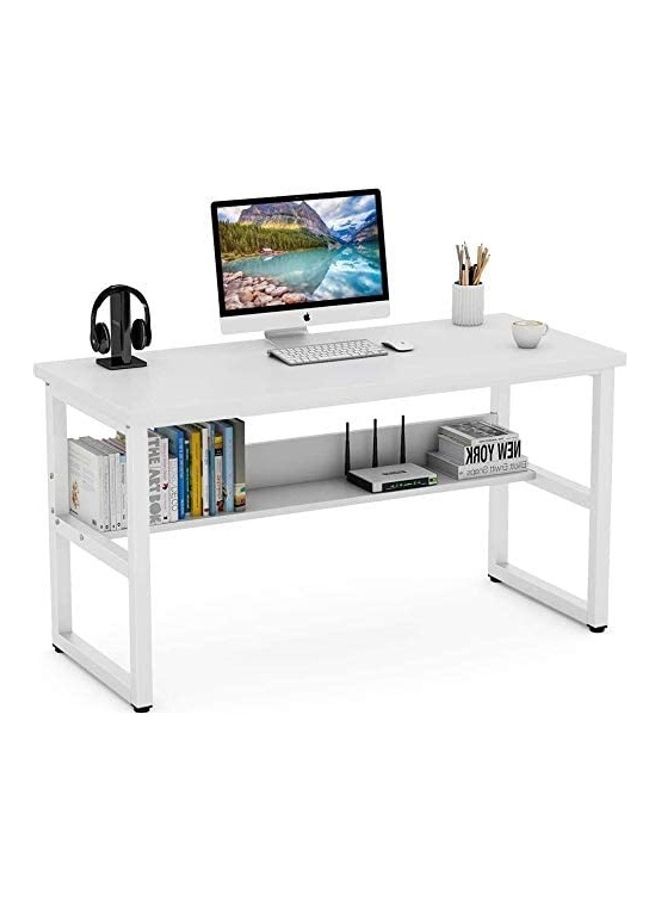 VORDERN Computer Desk With Bookshelf White 140x60x75cm - Image 1