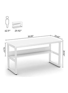 VORDERN Computer Desk With Bookshelf White 140x60x75cm  - Image 2