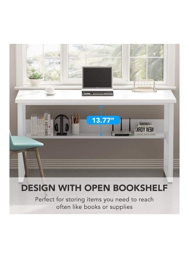 VORDERN Computer Desk With Bookshelf White 140x60x75cm - Image 3