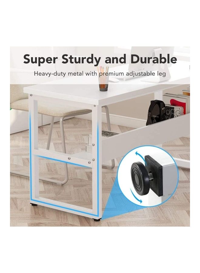 VORDERN Computer Desk With Bookshelf White 140x60x75cm - Image 4