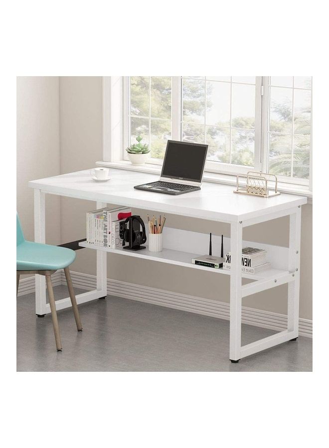 VORDERN Computer Desk With Bookshelf White 140x60x75cm - Image 5