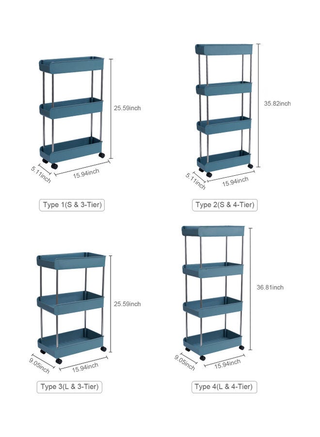 3-Tier Rolling Utility Cart With Wheels Blue  - Image 2
