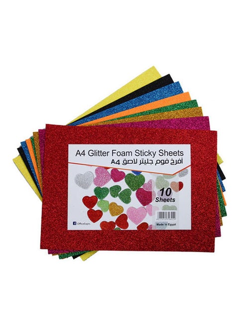 Foam Sheets- A4 Size- Pack of 10 - Sticky Glitter Multicolour