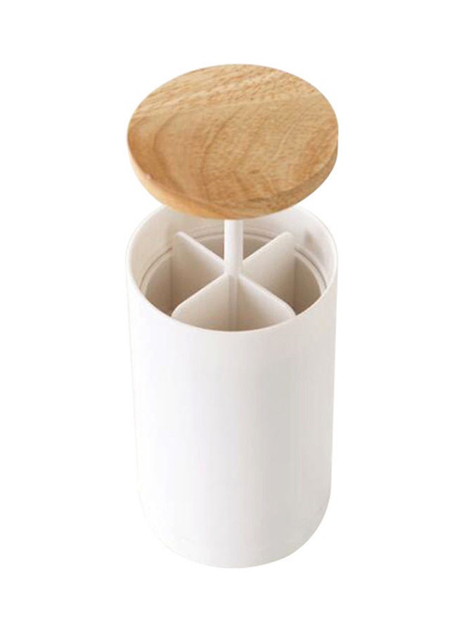 Generic Pop-up Cotton Swabs Holder And Toothpick Dispenser White/Brown  - Image 1