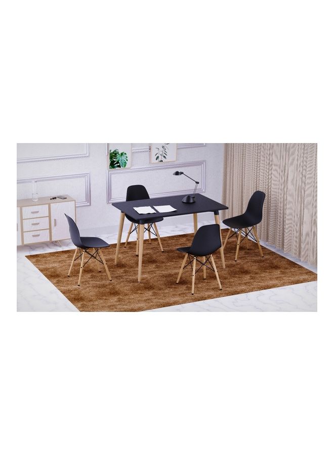 Mahmayi Cenare Dining Table And 4-Piece Chair Set With Natural Wood Legs Black - Image 1