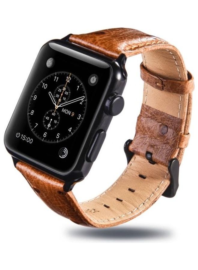 BGM Ostrich Skin Texture Genuine Leather Band For Apple Watch Series 3,2,1 42mm Dark Brown - Image 3