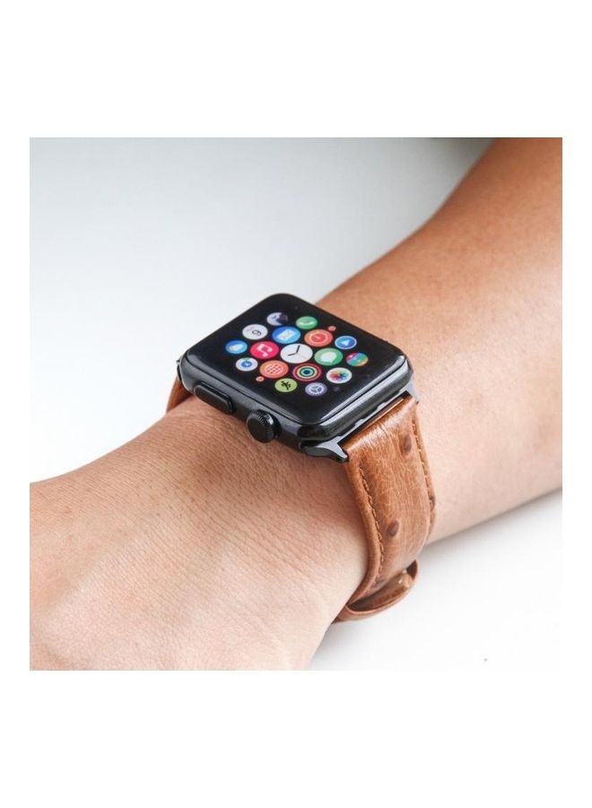 BGM Ostrich Skin Texture Genuine Leather Band For Apple Watch Series 3,2,1 42mm Dark Brown - Image 4