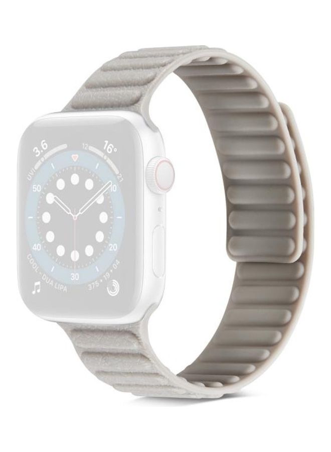 BGM - Litchi Texture Silicone Watchband For Apple Watch Series 6/SE/5/4 44mm - 3/2/1 42mm Khaki - Image 1
