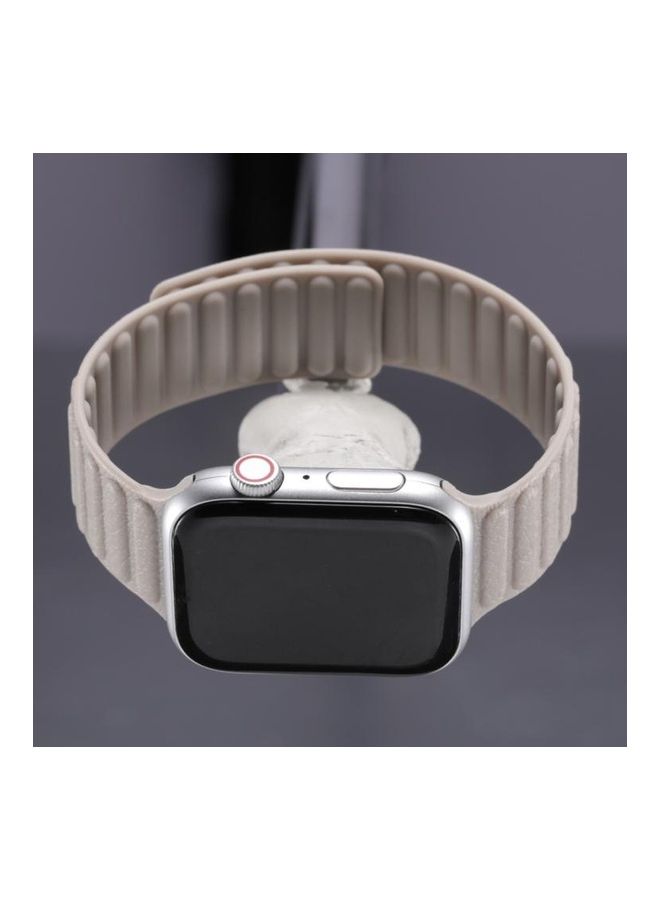 BGM - Litchi Texture Silicone Watchband For Apple Watch Series 6/SE/5/4 44mm - 3/2/1 42mm Khaki - Image 1