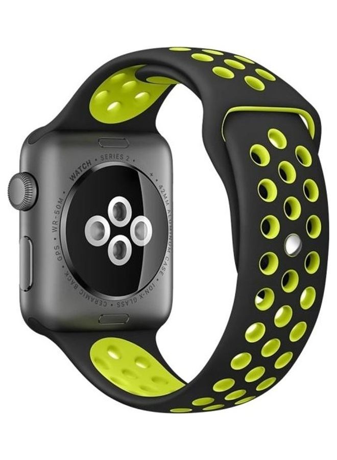 BGM Fashionable Classical Silicone Sport Watchband For Apple Watch Series 6/SE/5/4 44mm - 3/2/1 42mm Black/Yellow - Image 1