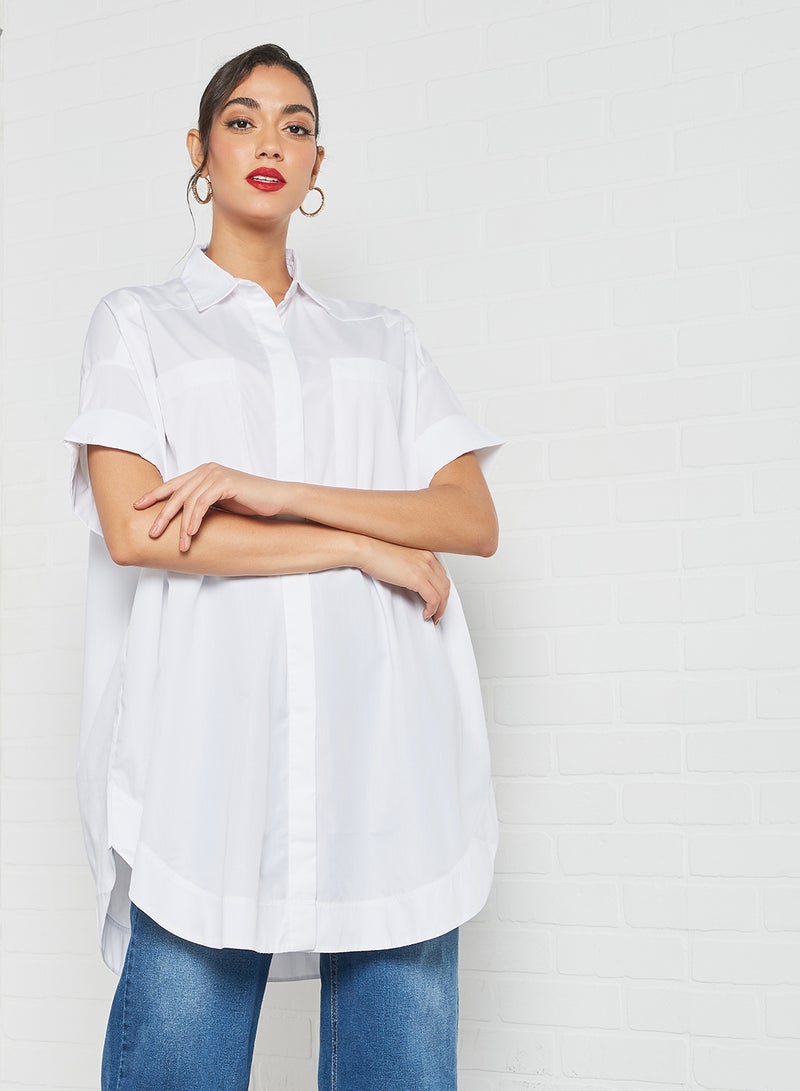 PIECES - Oversized Curved Hem Shirt White - Image 1