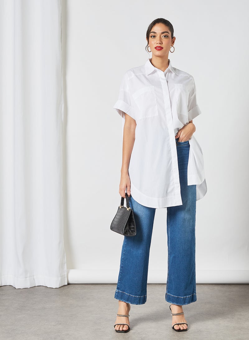 PIECES - Oversized Curved Hem Shirt White - Image 1