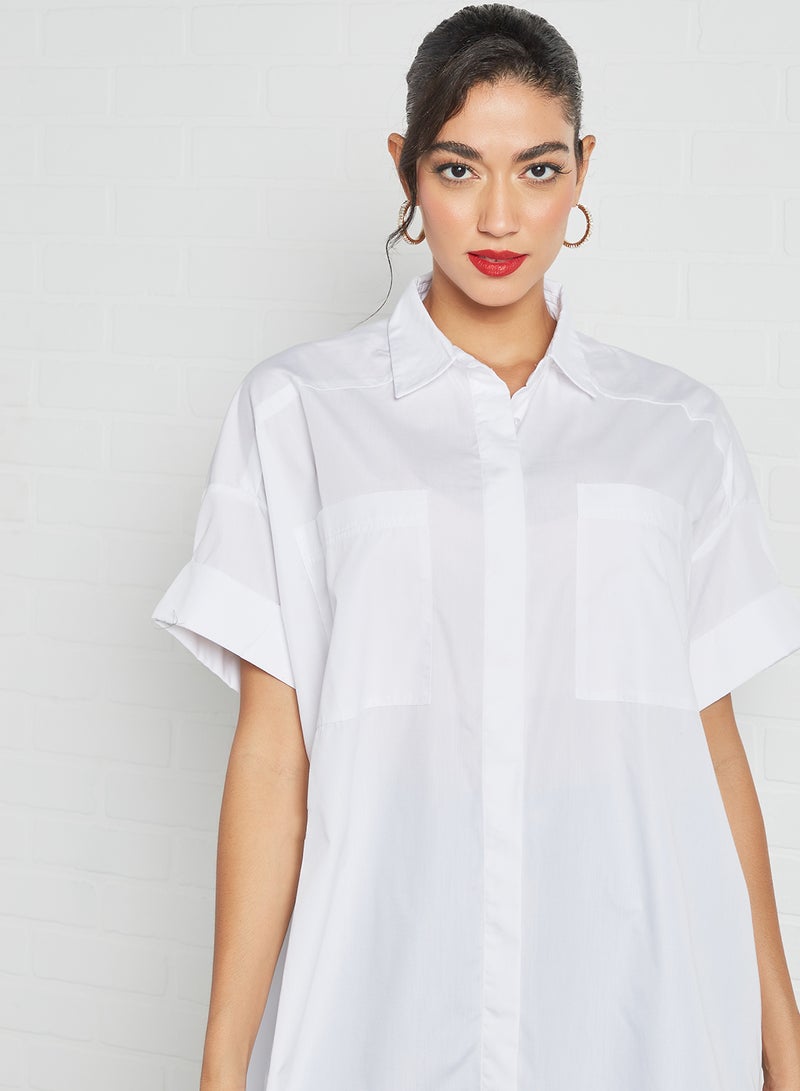 PIECES - Oversized Curved Hem Shirt White - Image 1