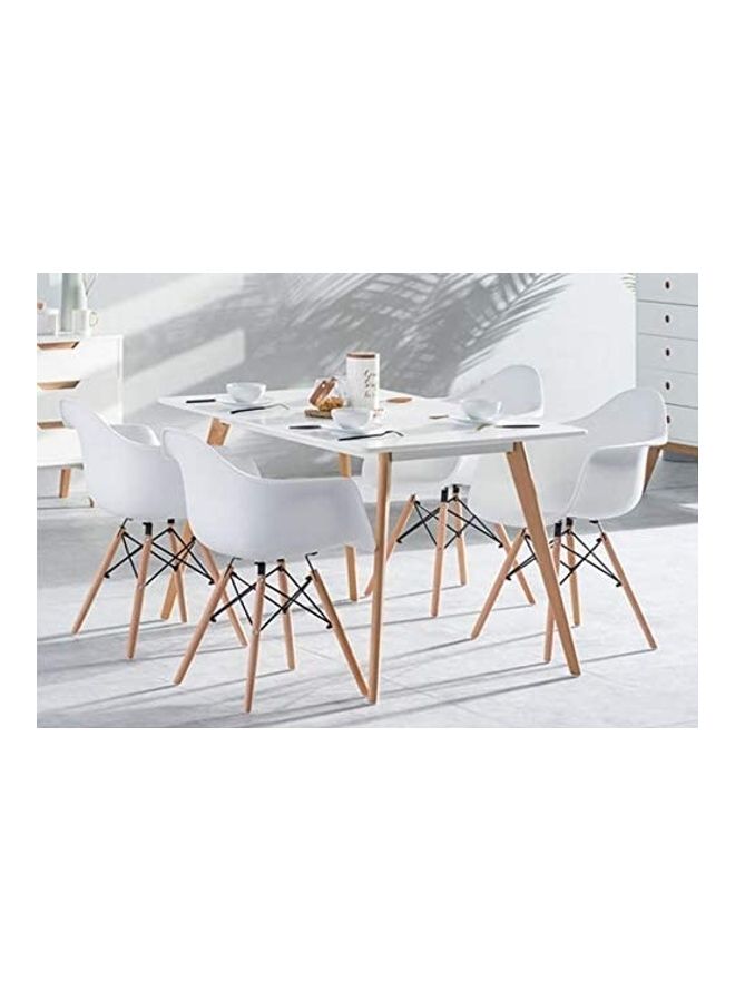 AKF Rectangle Table And 4 Big Chairs Wood Dining Set White - Image 1