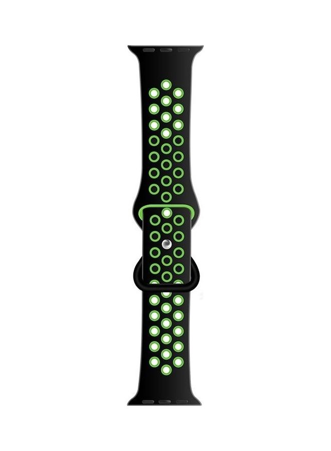 BGM Butterfly Buckle Dual-Tone Silicone Replacement Watchband For Apple Watch Series 6/SE/5/4 44mm - 3/2/1 42mm Black/Green