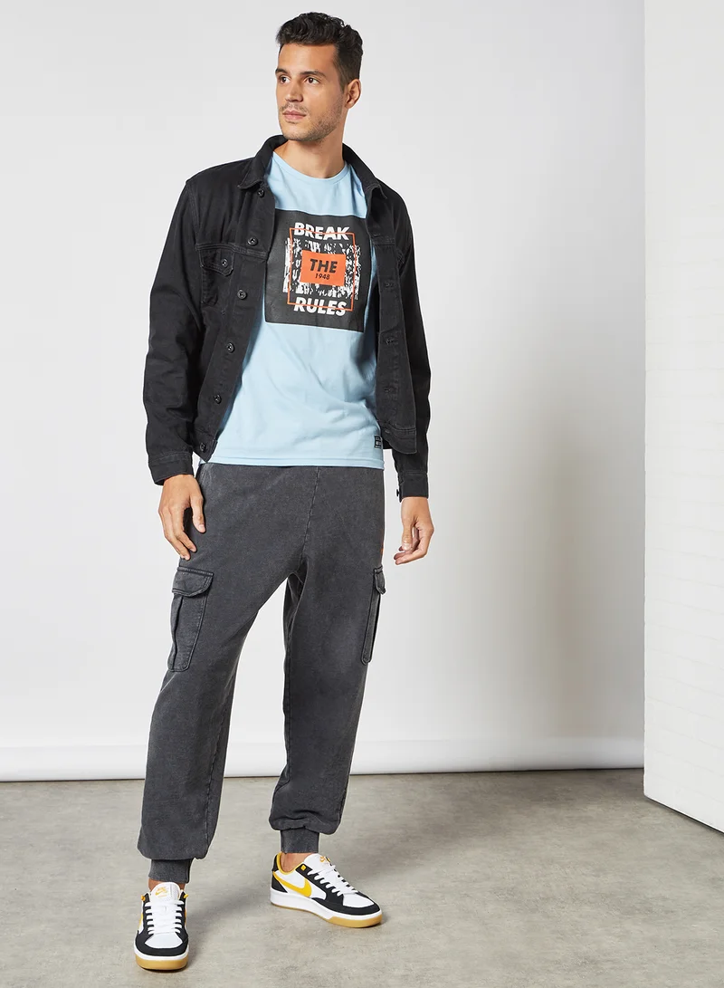ABOF Break The Rules Printed Regular Fit Crew Neck T-Shirt Powder Blue