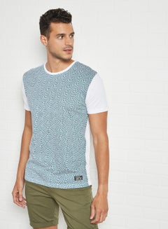 ABOF All Over Printed Crew Neck Regular Fit T-Shirt Green/White  - Image 1
