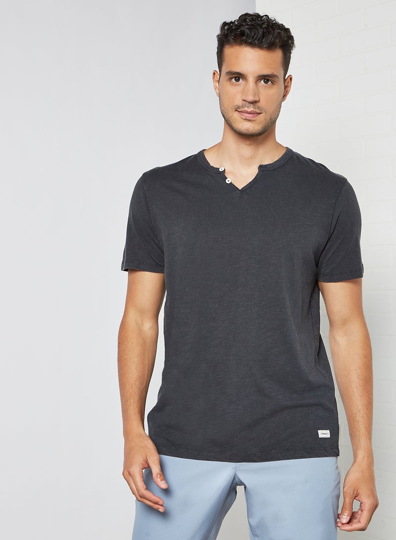 PRODUKT Split Neck T-Shirt Black - Image 1