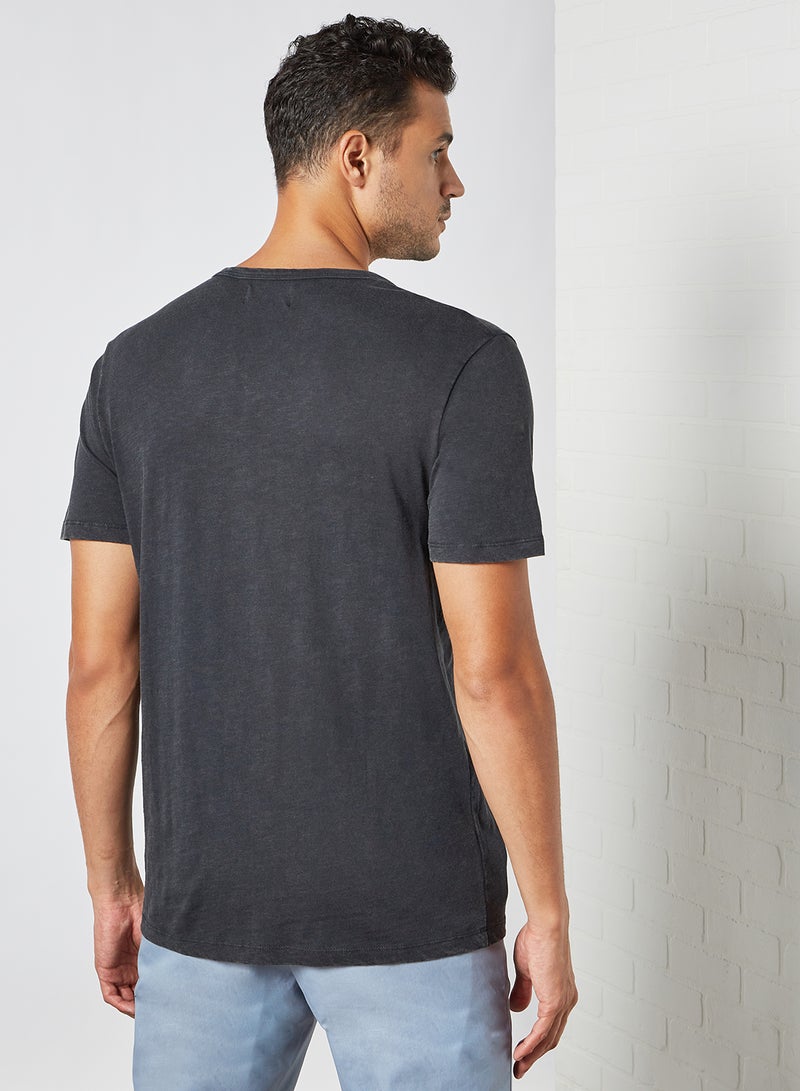 PRODUKT Split Neck T-Shirt Black - Image 4